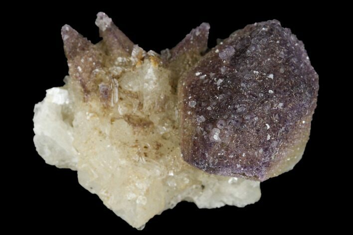 Calcite Crystal Cluster with Purple Fluorite (New Find) - China #177560